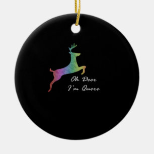 Oh Deer Queer Funny Pun LGBT Pride CelebraOrnament Ceramic Tree Decoration