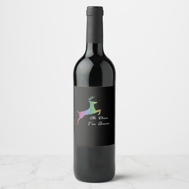 Oh Deer Queer Funny Pun LGBT Pride Celebration  Wine Label (Front)