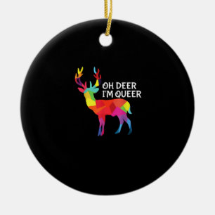 Oh Deer Queer Funny Pun LGBT Pride Design Ceramic Tree Decoration