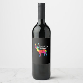 Oh Deer Queer Funny Pun LGBT Pride Design Wine Label