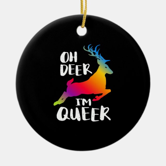 Oh Deer Queer Pride Minimal Artistic StyleOrnament Ceramic Tree Decoration (Front)