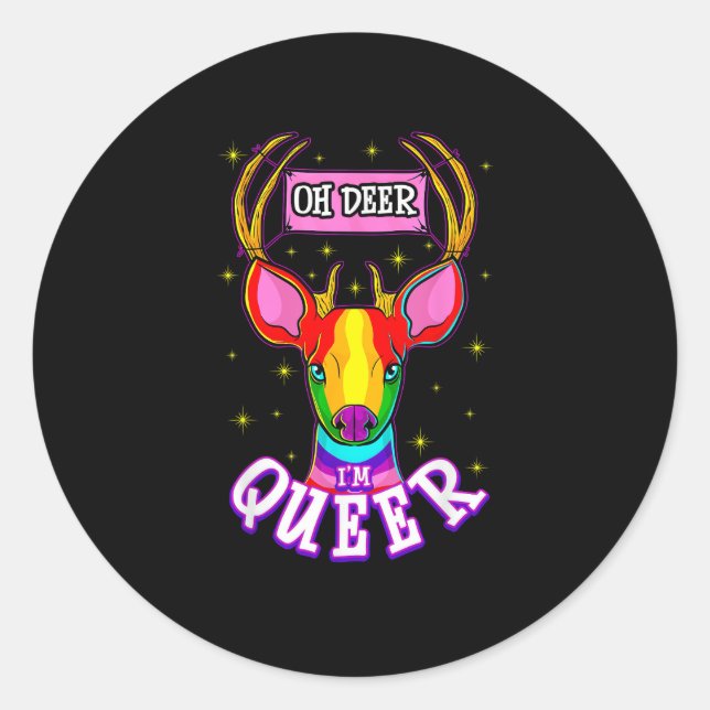 Oh Deer Queer Pride Month Celebration Gift  Classic Round Sticker (Front)