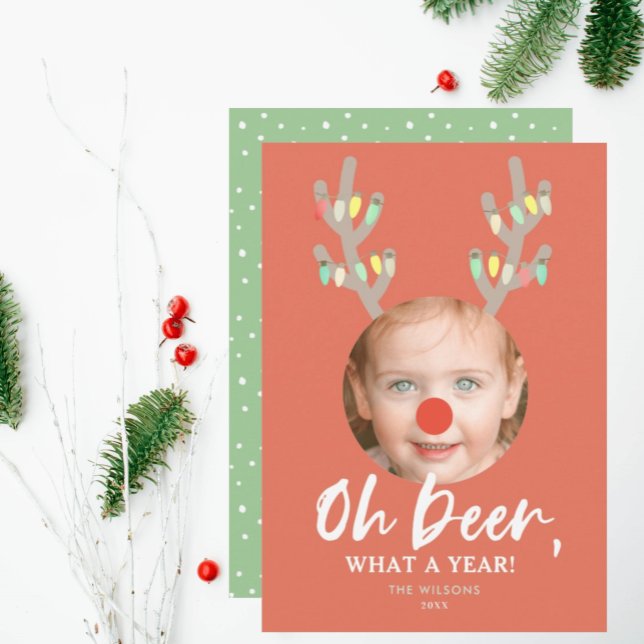 Oh Deer Red Funny Christmas Holiday Photo Card (Creator Uploaded)