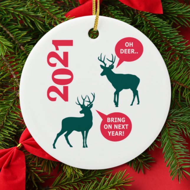 Oh Deer Reindeer Christmas Holiday Fun Ceramic Tree Decoration (Creator Uploaded)