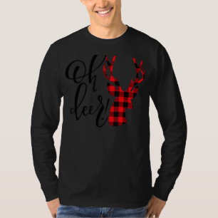Oh Deer Reindeer Red Plaid Buffalo Christmas Paja T-Shirt