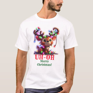 "Oh, Deer! Reindeer Tied In Christmas Lights'' T-Shirt