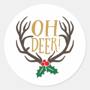 Oh Deer Reindeer With Antlers For Christmas Classi Classic Round Sticker