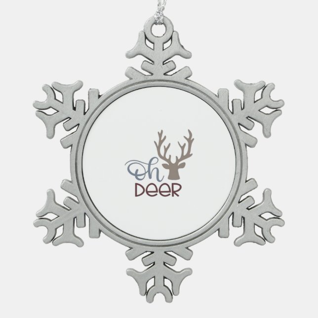 Oh Deer Retro Classic Design  Snowflake Pewter Christmas Ornament (Front)