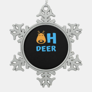 Oh Deer Retro Holiday Vibe Snowflake Pewter Christmas Ornament