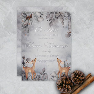 Oh Deer Rustic Winter Floral Merry Christmas Foil