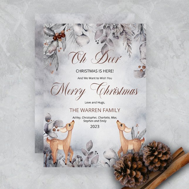 Oh Deer Rustic Winter Floral Merry Christmas Holid Holiday Card ("Oh Deer" the Holidays Are Here!  Wish your friends and family "Merry Christmas" in  rustic style.)