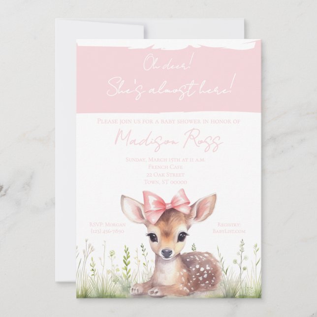 Oh Deer She’s Almost Here Baby Shower Invitation (Front)
