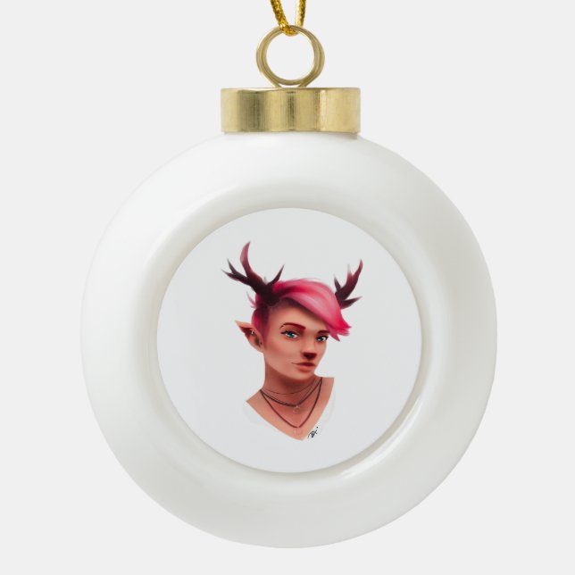 Oh Deer Simple Creative Style  Ceramic Ball Christmas Ornament (Front)