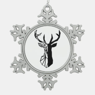 Oh Deer Soft Minimal Vibe Snowflake Pewter Christmas Ornament