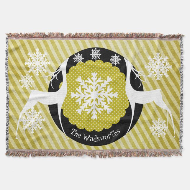 Oh Deer Striped Holiday Throw Blanket (Front)