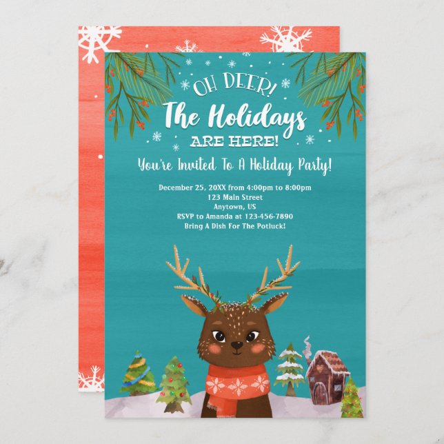 Oh Deer The Holidays Are Here Invitation (Front/Back)
