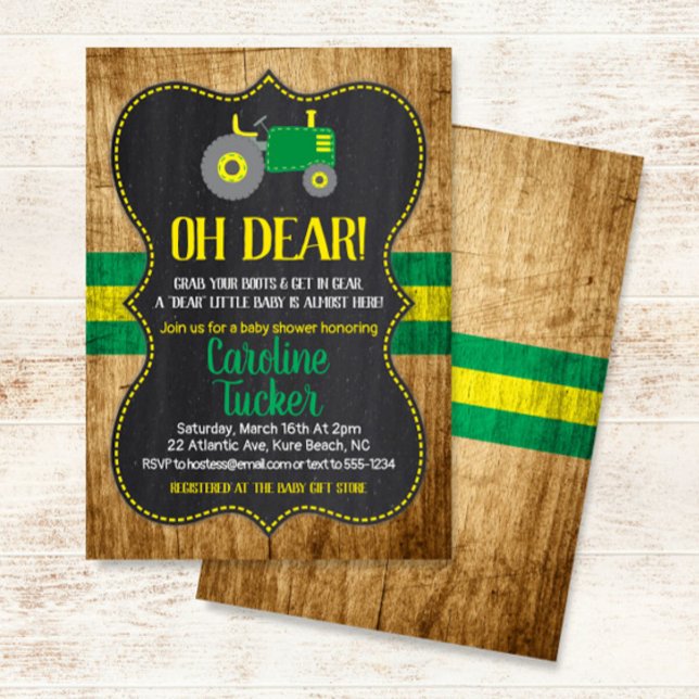 Oh Deer Tractor Baby Shower Invitation card (Creator Uploaded)