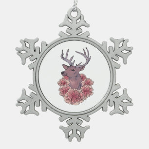 Oh Deer Trendy Minimal Aesthetic  Snowflake Pewter Christmas Ornament