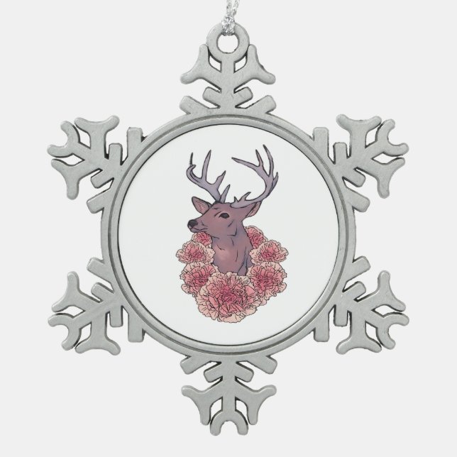 Oh Deer Trendy Minimal Aesthetic  Snowflake Pewter Christmas Ornament (Front)