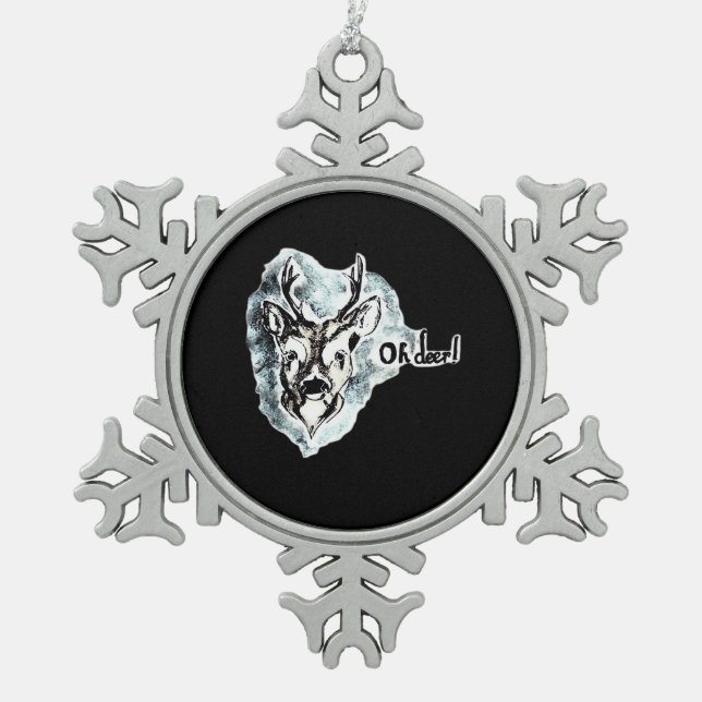 Oh Deer Trendy Modern Style  Snowflake Pewter Christmas Ornament (Front)