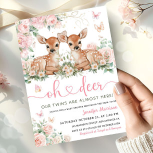 Oh Deer Twin Girls Baby Shower Pink Invitation
