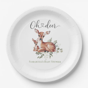 Oh deer watercolor floral baby shower paper plate