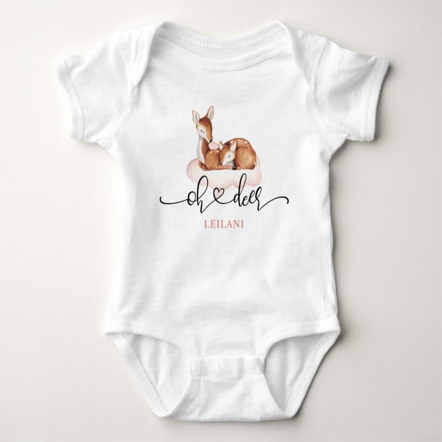 Oh Deer Watercolor Personalise Baby Bodysuit (Front)