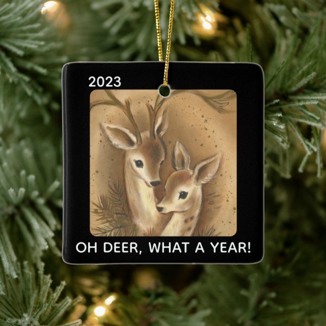 Oh Deer What a Year 2020 Buck Doe Custom Christmas Ceramic Ornament (Tree)