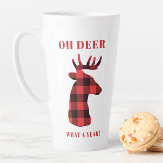 Oh Deer What a Year Buffalo Plaid Holidays Latte Mug
