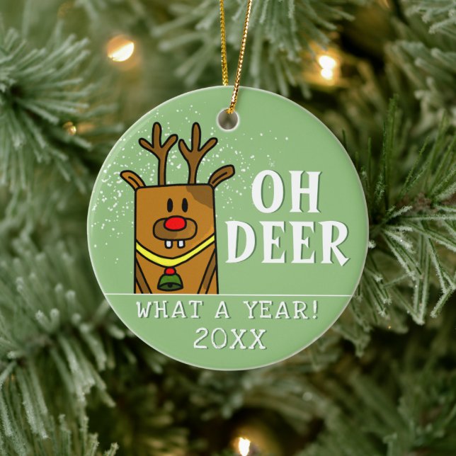 Oh Deer What a Year Cartoon Deer Drawing  Ceramic Tree Decoration (Tree)