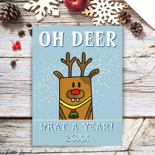 Oh Deer What a Year Cartoon Deer Drawing Holiday P Postcard