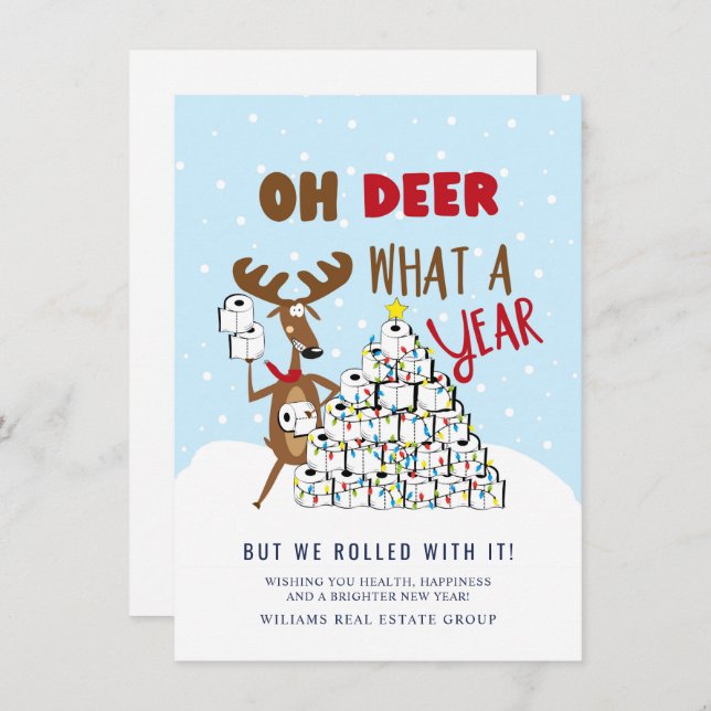 Oh Deer What a Year Christmas Corporate Holiday Card (Front/Back)