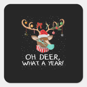 Oh Deer What a Year Christmas Family Style  Square Sticker