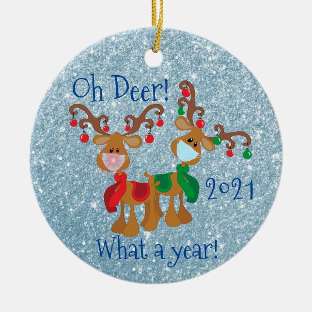Oh Deer What a Year Christmas Glitter 2020 Ceramic Tree Decoration (Front)
