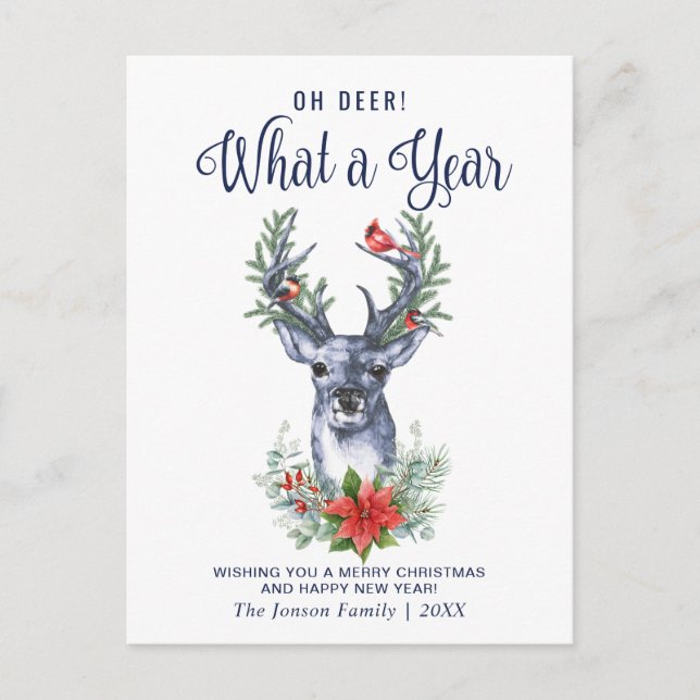 Oh Deer What a Year Christmas Holiday Greeting Postcard (Front)