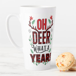Oh Deer What a Year Christmas Plaid Latte Mug