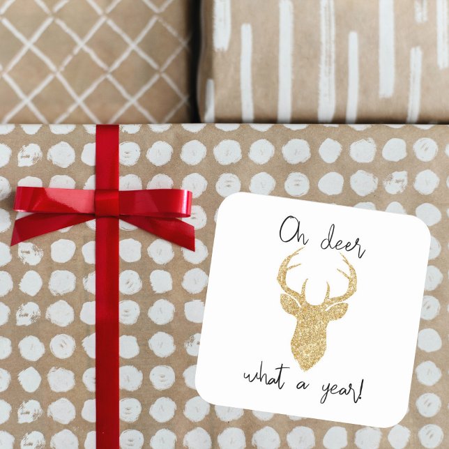 Oh Deer, What A Year! Funny Christmas Holiday Square Sticker (Creator Uploaded)