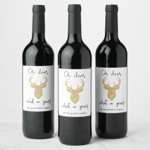 Oh Deer, What A Year! Funny Christmas Holiday Wine Label