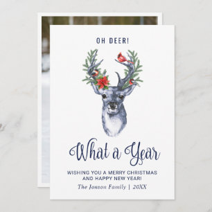 Oh Deer What a Year Merry Christmas Greeting Holiday Card