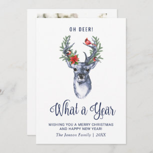 Oh Deer What a Year Merry Christmas Greeting PHOTO Holiday Card