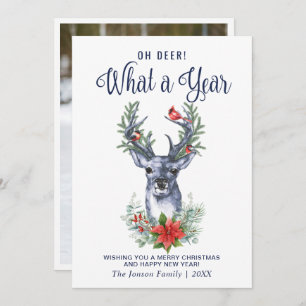 Oh Deer What a Year Merry Christmas Greeting PHOTO Holiday Card