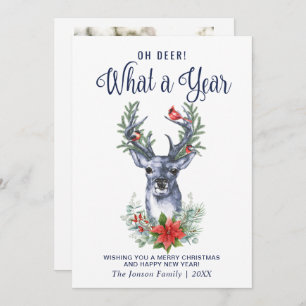 Oh Deer What a Year Merry Christmas Greeting PHOTO Holiday Card