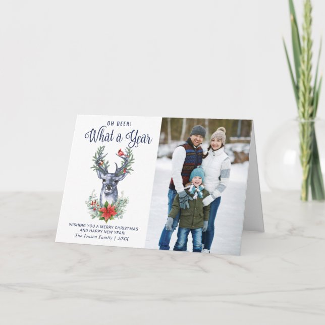 Oh Deer What a year Merry Christmas PHOTO Holiday Card (Front)