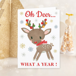 Oh Deer What A Year Reindeer Christmas Holiday Card