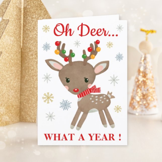 Oh Deer What A Year Reindeer Christmas Holiday Card (Creator Uploaded)