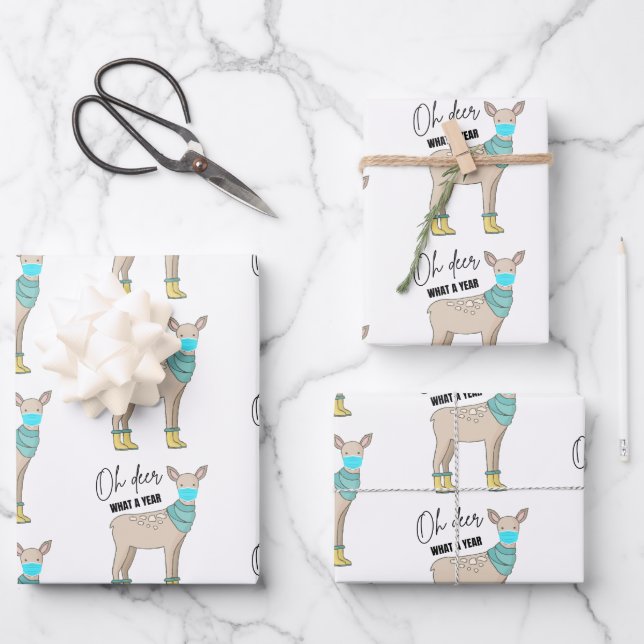 Oh Deer What A Year Wrapping Paper Sheets (Front)