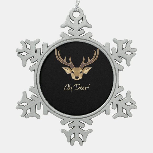 Oh Deer Whimsical Artistic Expression  Snowflake Pewter Christmas Ornament (Front)