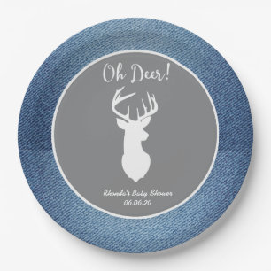 Oh Deer White Buck Custom Denim Grey Party Plates