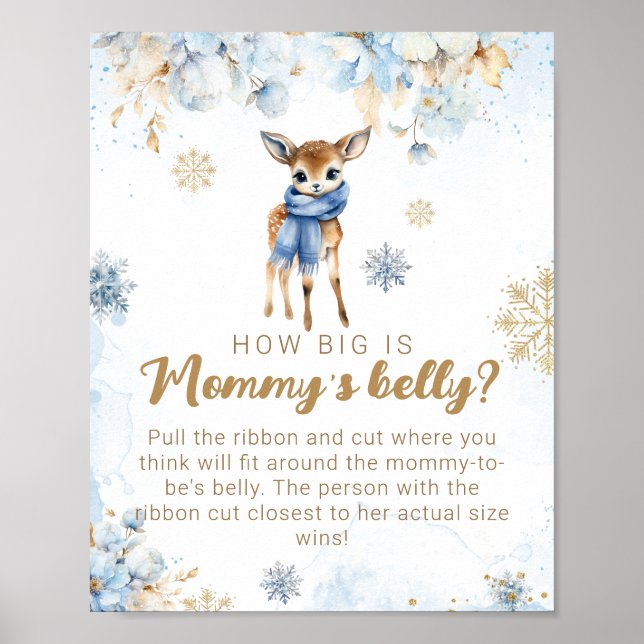 Oh Deer Winter Baby Boy Shower Mummy's Belly Game Poster (Front)