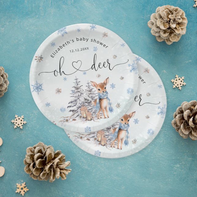 Oh Deer Winter Baby Boy Shower Paper Plates (Creator Uploaded)